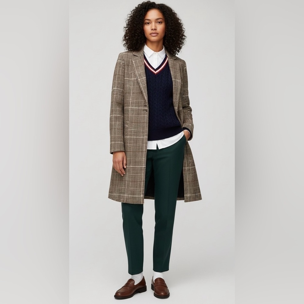 Classic Brown Plaid Jacket Mid Length Blazer Small